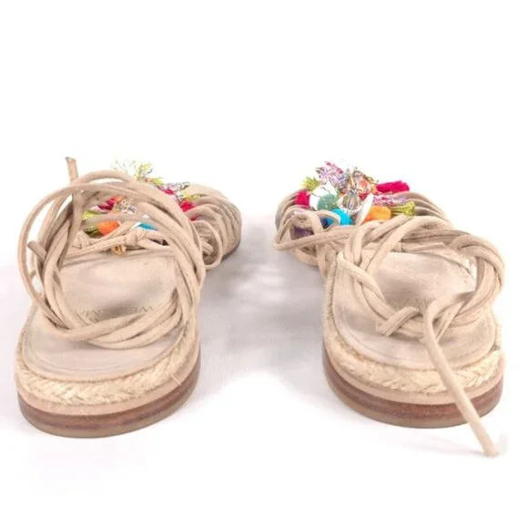 Stuart Weitzman Flats Noodles Beach Suede Embellished Lace Up Slide Size 9